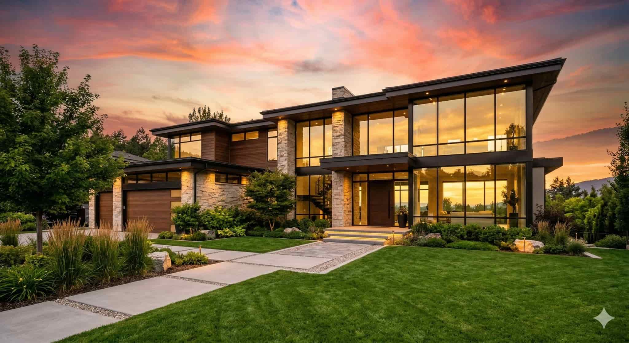 Modern home exterior with sparkling clean windows