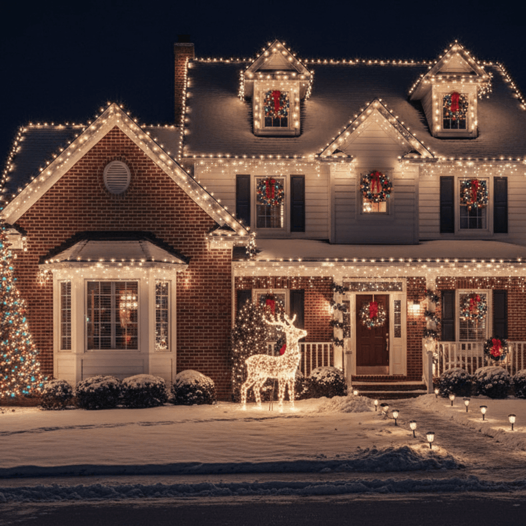 Christmas lights warm white elegant display close-up