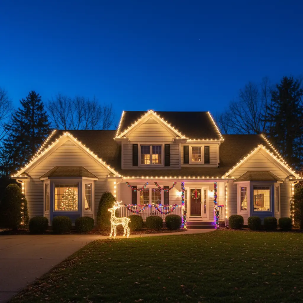 Christmas lights roofline installation
