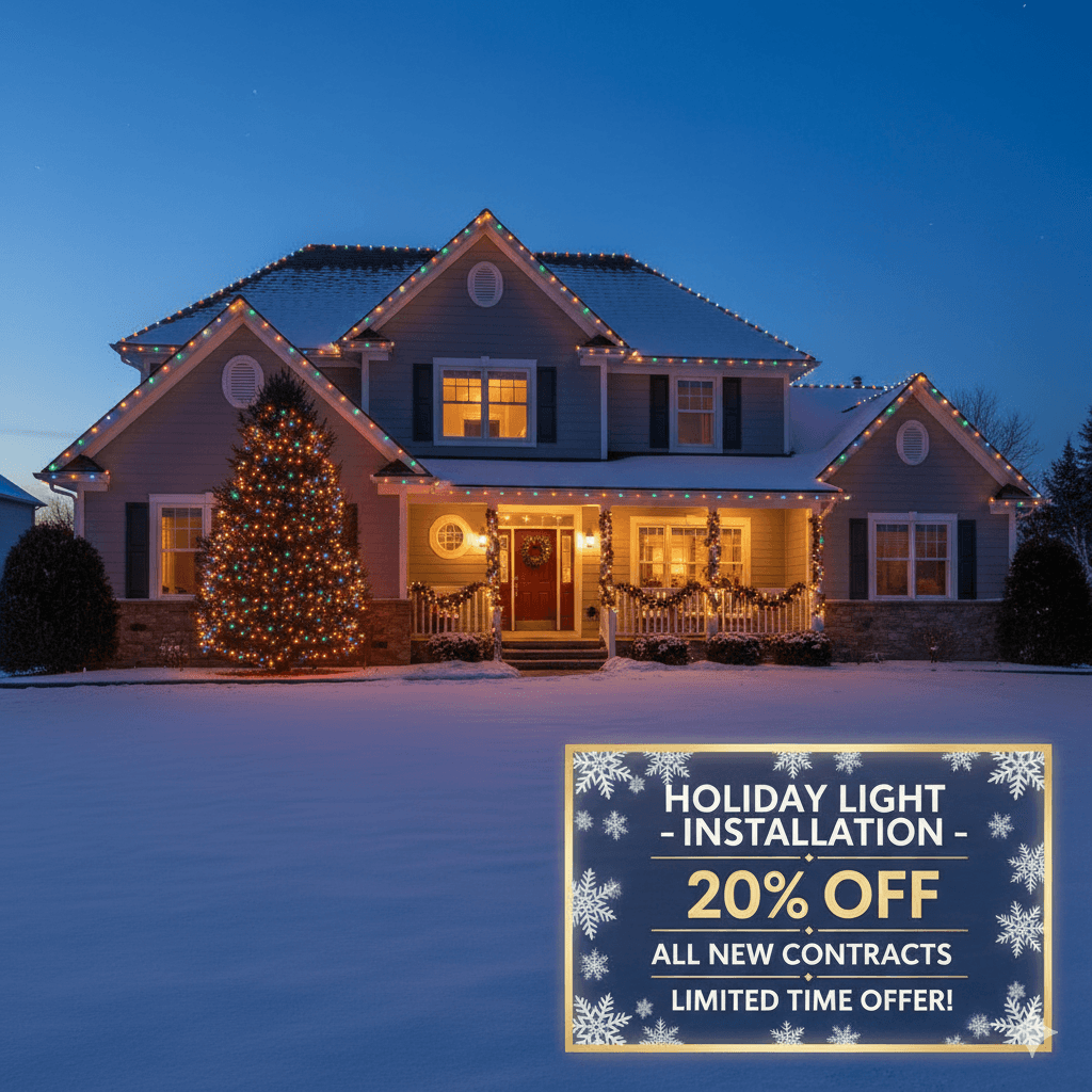 Holiday lights custom design with yard decorations