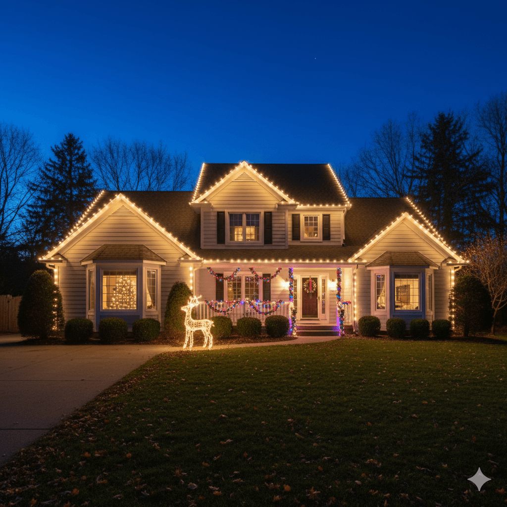 Christmas lights roofline installation