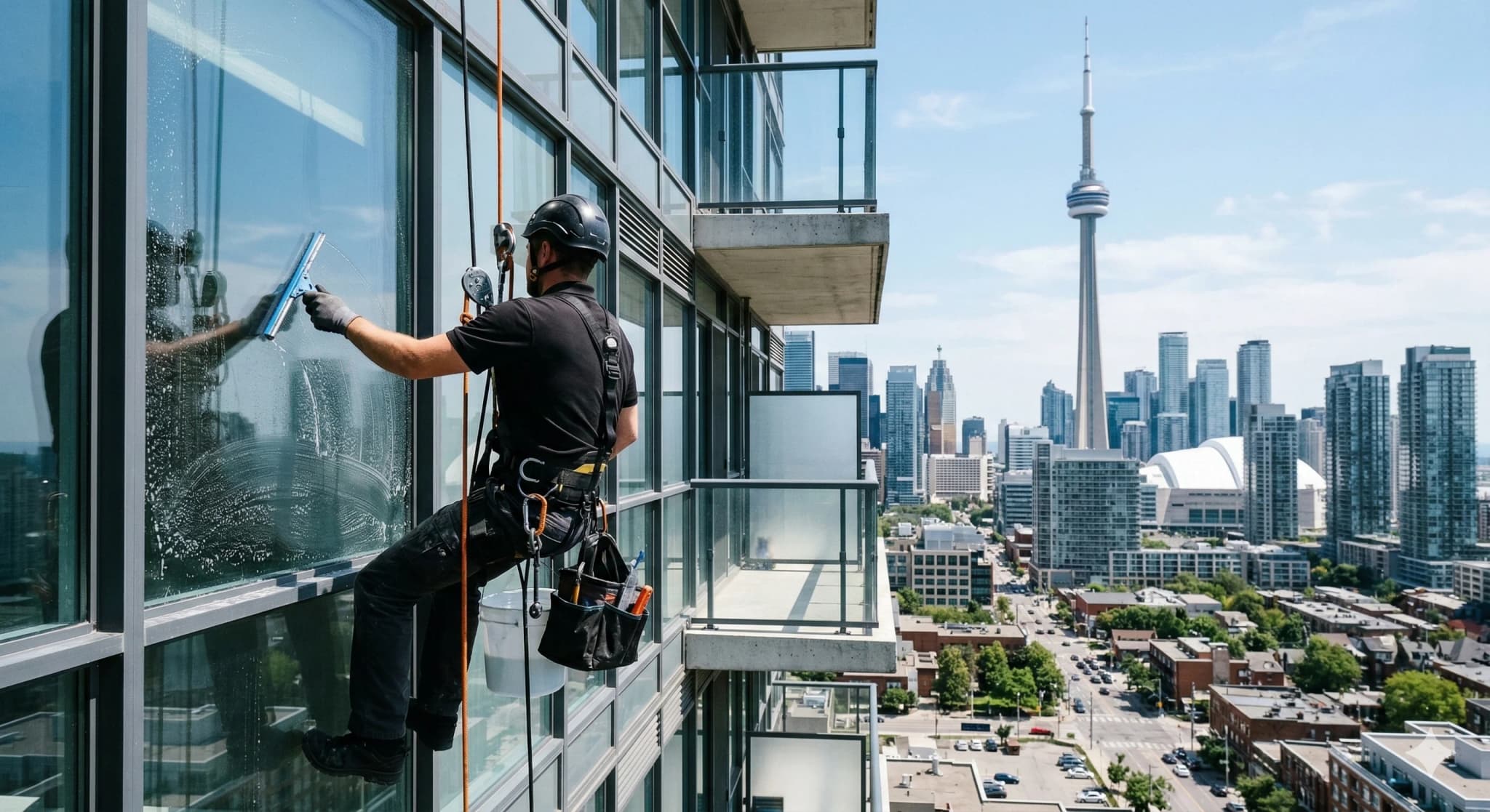 Commercial storefront window washing in Toronto